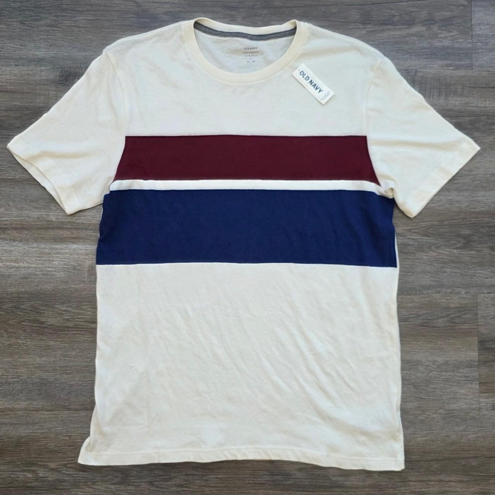 Old Navy Mens Colorblock Striped Skater T-Shirt Cream Navy Maroon Medium NWT